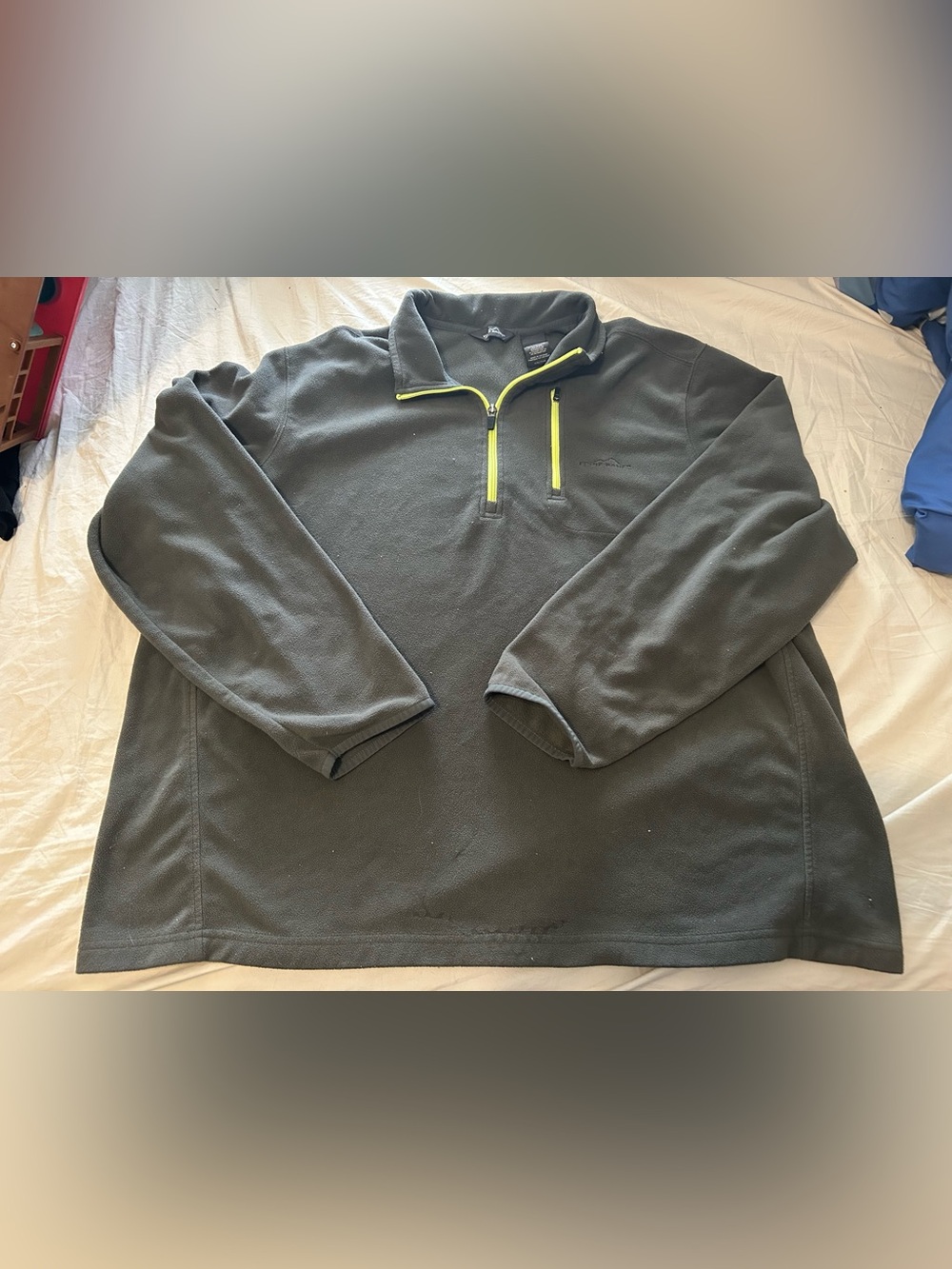 Men's Eddie Bauer Gray Fleece Quarter-Zip Sweater XXL with Neon Yellow Accent
